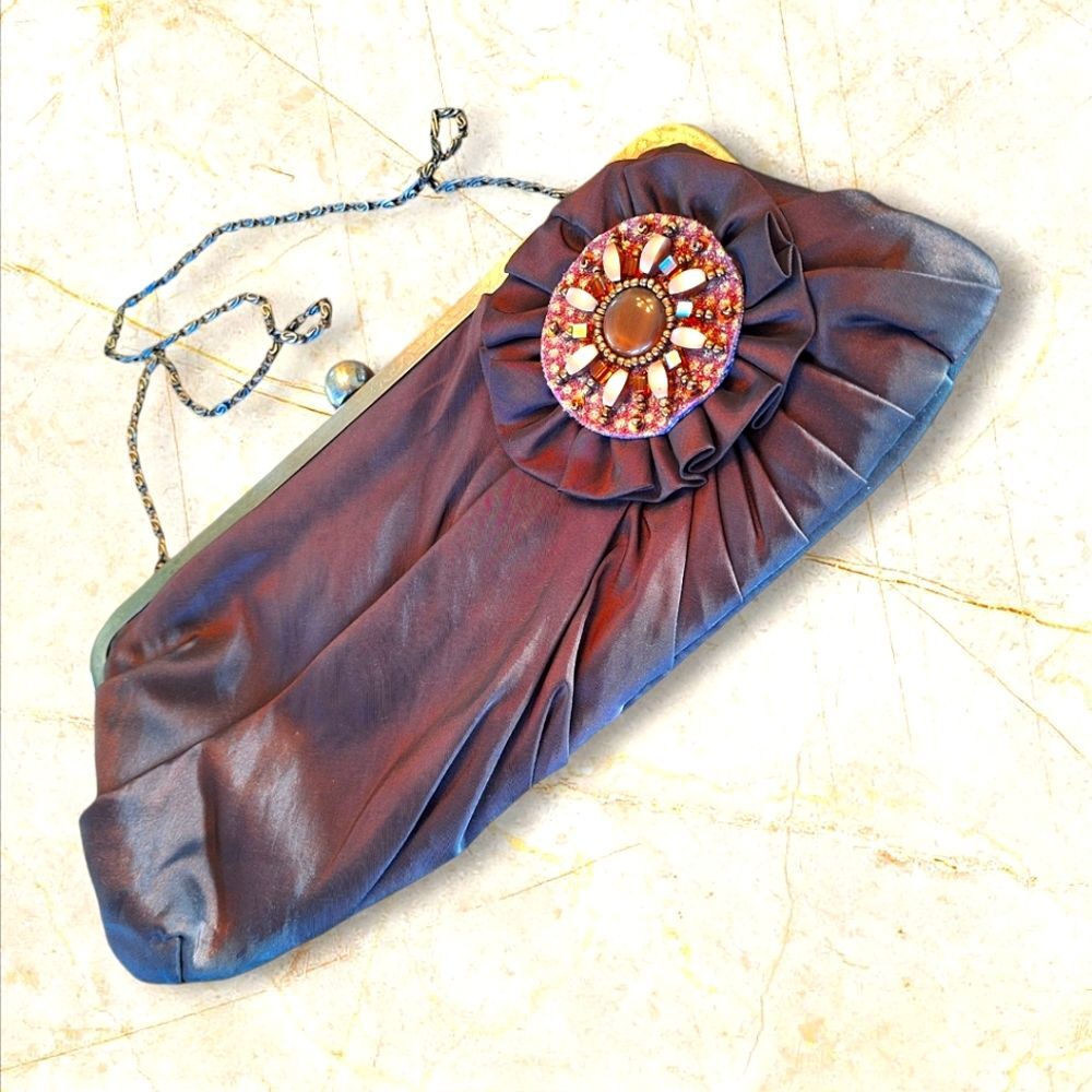 Chocolate Brown Satin Clutch with Chain Wedding Holiday Party Special Occasion